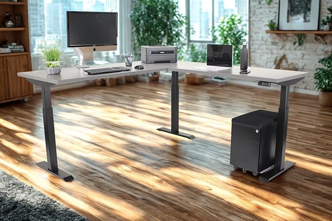 Lift It, Electric Sit Stand Adjustable Height 72"x24" I 48"x24" L-Shape Office Desk for Office or Home, Dual Motor, 4 Memory Digital Control with USB Charging, Charcoal Pattern Top and Black Frame