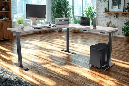 Lift It, Electric Sit Stand Adjustable Height 72"x24" I 48"x24" L-Shape Office Desk for Office or Home, Dual Motor, 4 Memory Digital Control with USB Charging, Charcoal Pattern Top and Black Frame