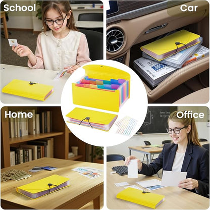 13 Pocket A6 Receipt Organizer, 2 Pack Small Accordion File Organizer, Coupon Organizer with Labels - Yellow
