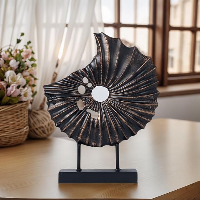 LuckySunDecorQZ Unique Round Coin Sculpture Decorative Objects for Shelf Home Decor Accents, Modern Abstract Tabletop Decor Items for Living Room Fireplace Mantel, Above Cabinet (Black L)