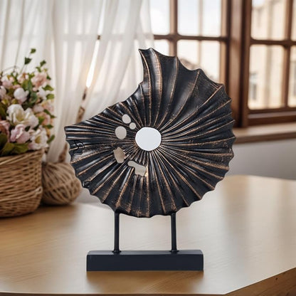 LuckySunDecorQZ Unique Round Coin Sculpture Decorative Objects for Shelf Home Decor Accents, Modern Abstract Tabletop Decor Items for Living Room Fireplace Mantel, Above Cabinet (Black L)
