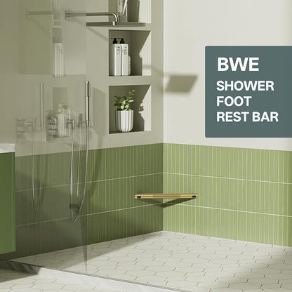 BWE Brushed Gold Shower Foot Rest Bar, Stainless Steel Bar Corner Shower Foot Rest for Shaving Legs, Non-Slip Knurled Shower Step, Wall Mounted Bathroom Shower Shaving Foot Rest