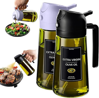 CXINYI - 16oz/470ml Olive Oil Dispenser for Kitchen with Stickers - 2 in 1 Olive Oil Sprayer for Cooking, Air Fryer, and Salad, Black&Purple (Light-Proof Kitchen Gadget)