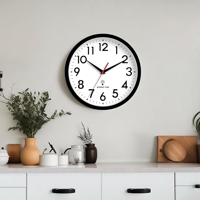 DAXSMY Atomic Wall Clock Analog 14 Inch Battery Operated Modern Decorative for Living Room Kitchen Office Bedroom Bathroom(Black)