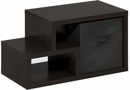 Furinno Viola Storage Shelf, 2-Tier Horizontal Display Rack with Drawer Bin, Extra Thick Frame Bookshelf, Open Back, for Organization, Living Room, Home Office, Black Dark Oak