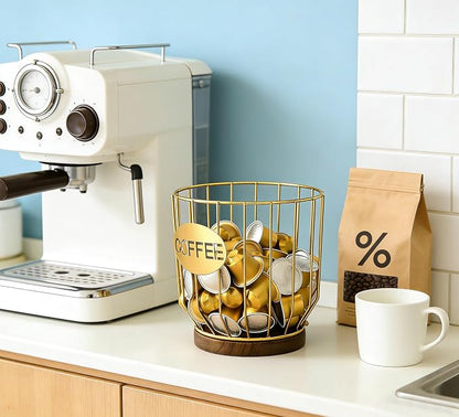 Coffee Pod Holders for Counter, Nespresso Pods Holder, K-Cup Holder, Coffee Pod Basket, Countertop Organizer for Keurig Kcups & Espresso Capsules, Coffee Station Accessories(Gold Plating)