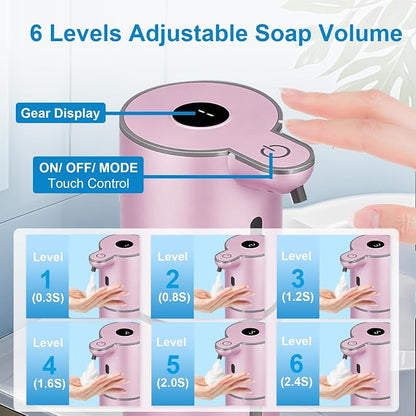 OHIFAST Automatic Foaming Soap Dispenser Touchless, USB Rechargeable Smart Hand Soap Dispenser, 6-Level Adjustable, 12.8oz/380mL Wall Mounted for Bathroom Kitchen Dish Soap-Rose Gold