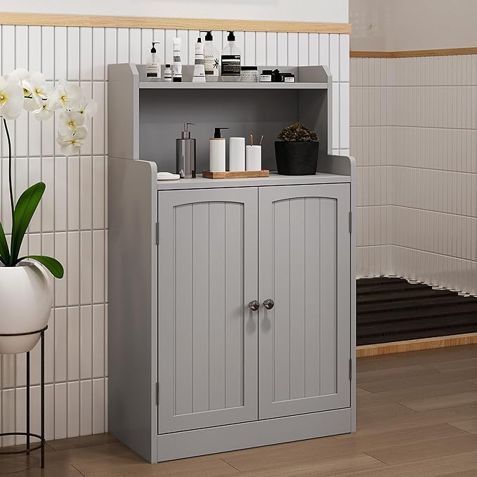 40 Inch Bathroom Storage Cabinet, Freestanding Organizer with 2 Doors, Bath cabinets Floor Standing, Suitable for Dining Room, Kitchen, Living Room, Hallway (Grey)