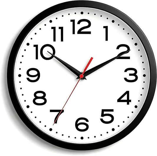 Roymnie Wall Clock Silent Non-Ticking Modern Clock Battery Operated 12 Inch Classic Analog Decorative for Classroom, Living Room, Office, Bedroom, School, Hotel (Black)