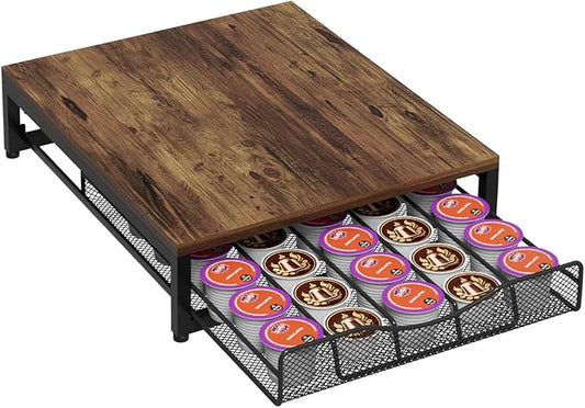 VyGrow Coffee Pod Holder For Counter, Wooden K Cup Holder with Single Layer Sliding Drawer, Large Capacity Coffee Pod Storage for Coffee Station, Home, Office, Kitchen