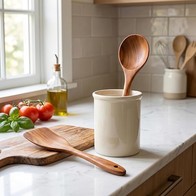 2 Piece Teak Wood Utensil Set - Handmade Spatula and Serving Spoon for Nonstick Cookware - Heat-Resistant & Non-Toxic Wooden Cooking Utensils - Essential Kitchen Gift Set