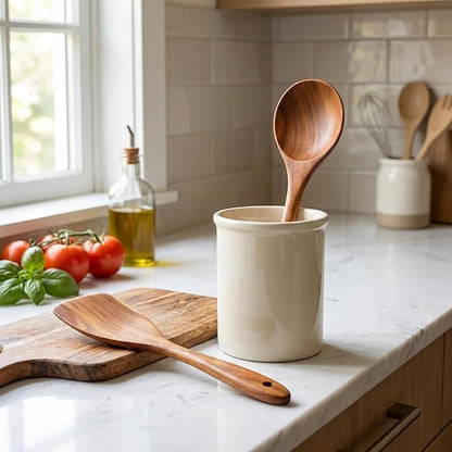 2 Piece Teak Wood Utensil Set - Handmade Spatula and Serving Spoon for Nonstick Cookware - Heat-Resistant & Non-Toxic Wooden Cooking Utensils - Essential Kitchen Gift Set