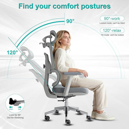 Ergonomic Office Chair with Lumbar Support,Headrest, and6D Armrests - Mesh Computer Chair with Coat Hook-500 lbsWeight Capacity - Extra-Wide Seat- High-Back Office Chair, Blue