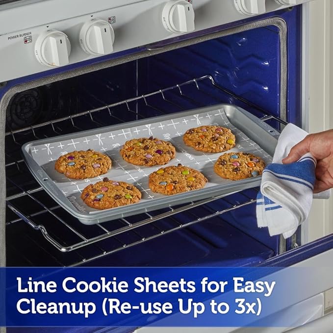 Reynolds Kitchens Cookie Baking Sheets, Pre-Cut Baking Parchment Paper Sheets for Cookies, Oven-Safe up to 425 Degrees, Reusable Up to 3X, No-Mess Cleanup, 12 in x 16 in, 22 Count (Pack of 2)