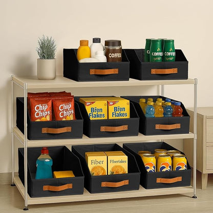 Homsorout Fabric Storage Bins for Organizing - 6 Pack Large Trapezoid Collapsible Storage Bins with Front Handle, Closet Organizers and Storage for Bedroom, Home Shelves, Small Spaces, Black