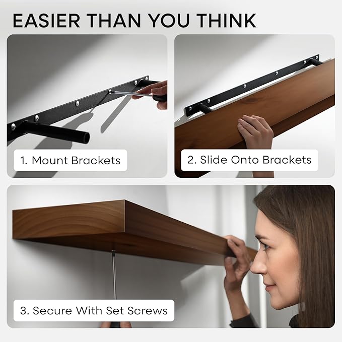 Homeforia Walnut 60 inch Floating Shelf, High End Solid Real Wood 60inch Long Floating Shelf for Wall, Dark Brown Wooden 60in Large Floating Shelves, Heavy Duty Bracket, 60 X 6.5 X 1.75 inch, Set of 2