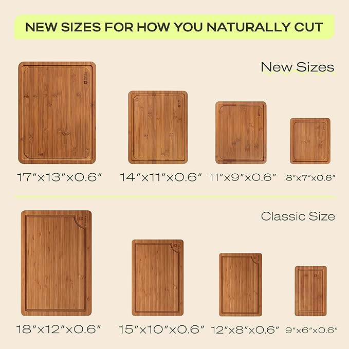 ROYAL CRAFT WOOD Wooden Cutting Boards for Kitchen Meal Prep & Serving - Bamboo Non Toxic Cutting Board Set with Deep Juice Groove Side Handles - Charcuterie & Chopping Butcher Block for Meat (4 Pcs)