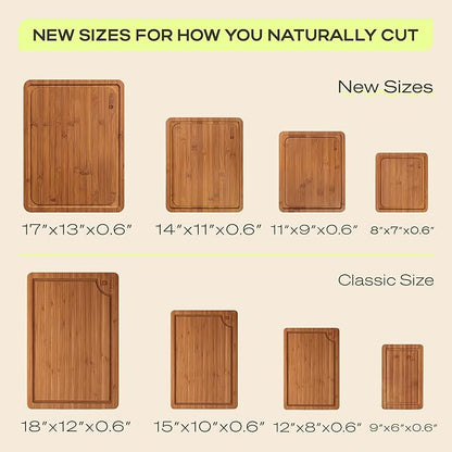 ROYAL CRAFT WOOD Wooden Cutting Boards for Kitchen Meal Prep & Serving - Bamboo Non Toxic Cutting Board Set with Deep Juice Groove Side Handles - Charcuterie & Chopping Butcher Block for Meat (4 Pcs)