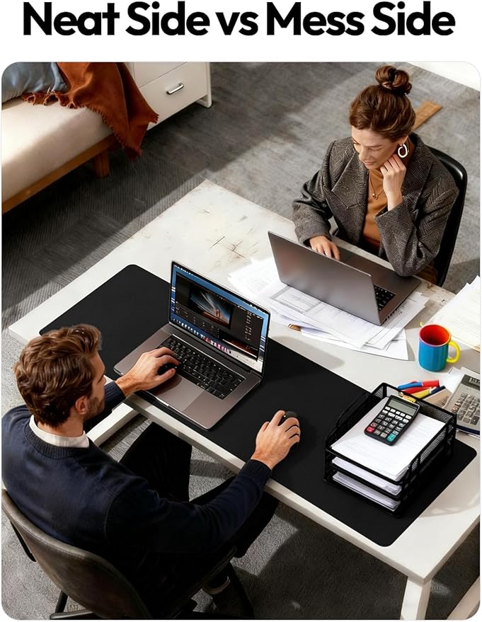 YSAGi Leather Desk Pad Protector, Office Desk Mat, Large Mouse Pad, Non-Slip PU Leather Desk Blotter, Laptop Desk Pad, Waterproof Desk Writing Pad Office and Home (Black, 35.4" x 17")