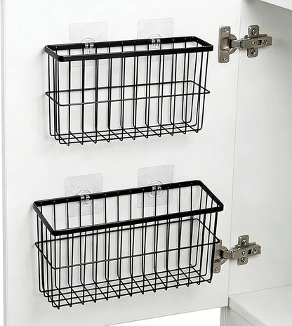 FAMNONE 2 Pack Adhesive Cabinet Door Organizer – 5.9” Deep Lid Organizer for Cabinet, No Drill Wall Mounted Storage Box for Pantry Door, Kitchen & Bathroom Space Saving Organizer