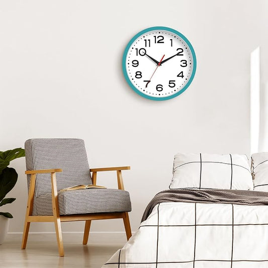 Roymnie Wall Clock Silent Non-Ticking Modern Clock Battery Operated 8 Inch Small Classic Analog Decorative for Kitchen, Living Room, Office, Bedroom, Bathroom (Blue)