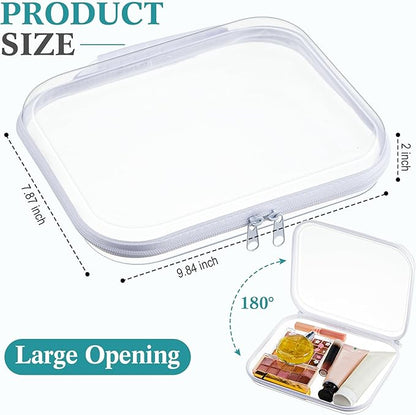 Sanwuta 4 Pcs Clear Hard Zipper Case with Handle Office Storage Cases Hard Plastic Pouches Transparent Bins for Crafts, Snacks, Cosmetics, Puzzles(9.8 x 7.9 x 2 Inches,White)