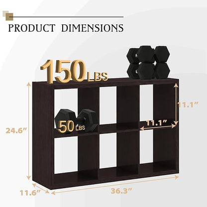 WannabeMyself【2026 Wooden Thick Frame】 6 Cube Storage Organizer with Anti-Tipping Kits, Reversible Open Back Book Shelf,Bookcase for Living Room,Bedroom,Entrance Hall,Office,11.6×36.3×24.6,Chocolate