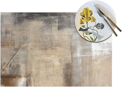 Placemats Set of 4 Taupe Grey Brown Place Mats Beige Ombre Modern Rustic Woven Table Mats Washable Abstract Art Print PVC Placemat for Dining Kitchen Decor Indoor Outdoor, 12 x 18 Inch