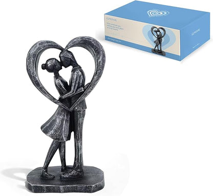 Wedding Anniversary Engagement Gifts for Couples,Room Decor Love Figurines,Black Resin Couple Heart Sculpture,Aesthetic Statue Knick Knacks for Bedroom, Living Room, Desk, Coffee Table