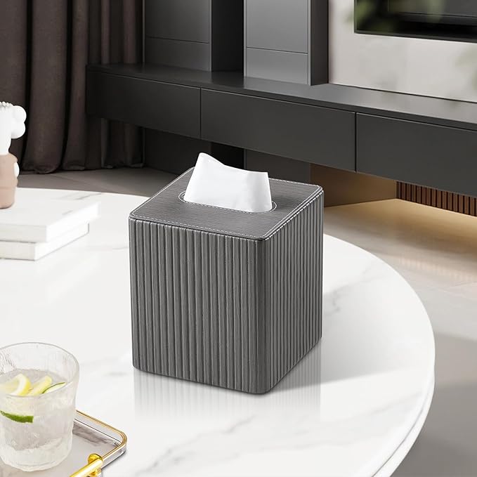 MEIBOOCH PU Leather Tissue Box Cover Square Tissue Box Holder with Magnetic Closure (Slate Grey)