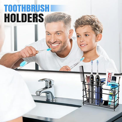 Toothbrush Holders for Bathrooms, Stainless Steel Toothbrush Holder for Kids and Adults, Electric Toothbrush and Toothpaste Holder, Rustproof Bathroom Accessories Organizer, Black Large
