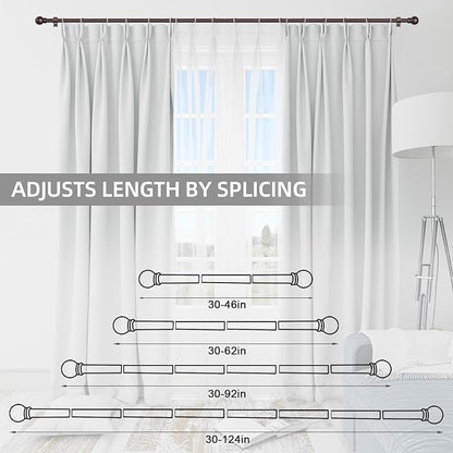 Thestoa Brown Curtain Rods for Windows 30-46 Inch, 5/8" Stainless Steel Small Curtain Rod for Bedroom, Living Room,Kitchen,Farmhouse