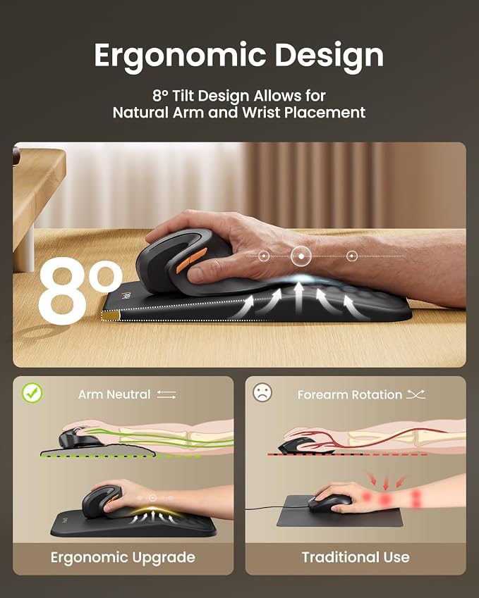 ProtoArc MP50 Ergonomic Mouse Pad with Wrist Rest, PU Leather Mousepad with Soft Memory Foam and Non-Slip PU Base for Pain Relief, Desk, Home, Office, 12x8 Inches, Black (Mouse Not Included)