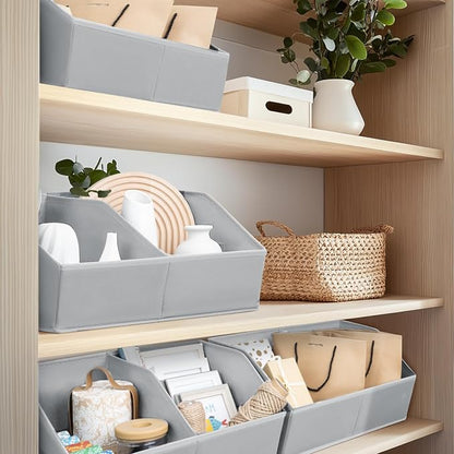 Homsorout Closet Organizers and Storage Bins - 4 Pack Collapsible Divided Trapezoidal Cube Storage Bins Baskets For Organizing Clothes Blankets,Toys, Books, Towels(Light Grey)