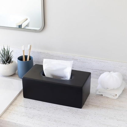 Yew Design Matte Black Tissue Box Cover Rectangular, Facial Tissue Dispenser for Bathroom, Kitchen, Bedroom, Office, Hotel, Restaurant, Countertop, Nightstand, Car, and Desk