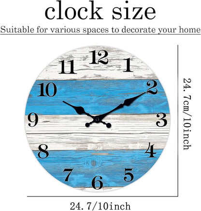 XNM Wood Decorative Clocks for Bedroom 10 Inch Nautical Small Farmhouse Wall Clock Battery Operated Round Silent Wall Clock Non Ticking(No Solid Wood, It is with MDF Material)
