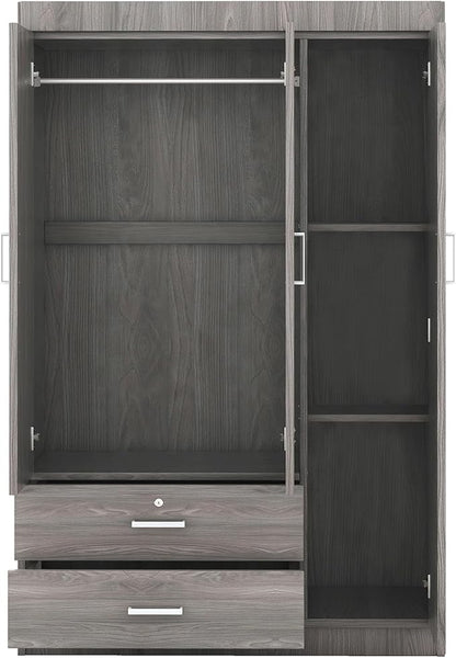 3 Door Wardrobe Cabinet Closet with Storage Drawers, Shelves and Hanging Rail for Clothes, Bedroom Organizer Funiture