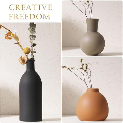 Ceramic Vase Set of 3 - Handcrafted Ceramic Vases for Home Decor & Shelf - Modern Farmhouse Decor for Kitchen, Office, Bedroom & Living Room Decorative Objects for Mantel, Table Centerpieces