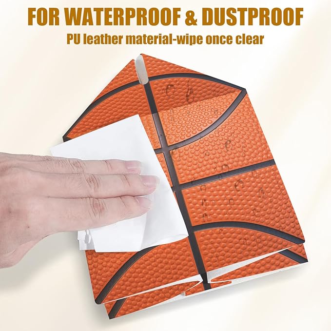 Basketball Tissue Box Cover 2PCS, Sport Ball Leather Tissue Box Holder Square Facial Paper Case Tissue Box Cube Organizer for Bathroom Bedroom Desk Office