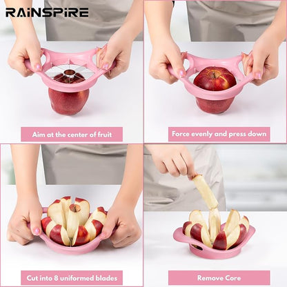 Rainspire Apple Cutter 8 Slices, 8 Blade Apple Slicer and Corer, Apple Corer Tool with Stainless Steel Blades, Super Sharp Fruit Cutter Fruit Slicer, Pink