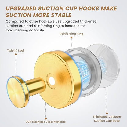 Suction Cup Hooks for Shower，Wreath Hangers for Front Door，Bath Robe Hook for Bathroom Kitchens Hanging for Window Glass