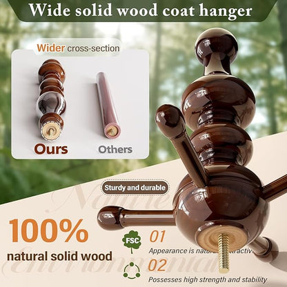 Coat Rack with 8 Hooks, Hall Tree Freestanding with Shelf, Wood Coat Tree Heavy Duty with Round Base, Standing Coat Rack, Load Capacity 220 lb, Coat Hanger Stand for Entryway Hallway Office 17.13x74"