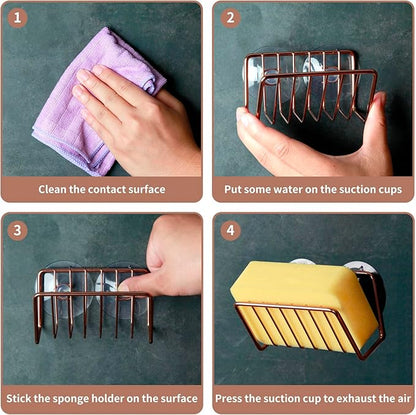 Blueden Soap Sponge Holder for Kitchen Sink Shower, No Drilling. Rustproof Stainless Steel, Wall Mounted Soap Holder Soap Tray Bar Holder with Suction Cups for Bathroom & Kitchen. Rose Gold.