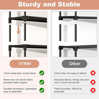 VTRIN Vertical Narrow Shoe Rack Organizer 10 Tier Tall Shoe Shelf Holds 20-22 Pairs with Non-Woven Dustproof Cover for Closet, Entryway Black