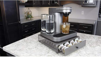 Nifty Cocktail Beverage Bartesian Capsule Drawer – Holds up to 36 Capsule Pods, Smooth Glide Rolling Drawer, Silver, Countertop Bar Organizer