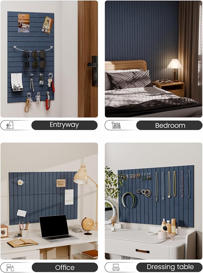 Fluxynara Felt Bulletin Board Tiles -28"x18" with 40 Adhesive Tabs, Cork Board Alternative for Office Decor, Push Pin Board Wall Organizer 6-Pack (Navy Blue)