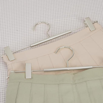 VWV 10-Pack Adjustable Women's Skirt and Pants Hangers, Durable, Space-Saving, Suitable for Jeans, Shorts, Underwear, Sports Bras (Matte Pearl Nickel)