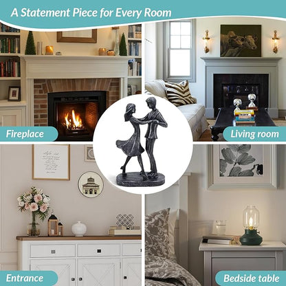 Wedding Anniversary Engagement Gifts for Couples, Room Decor Love Figurines, Black Resin Couple Dancing Sculpture, Aesthetic Statue Knick Knacks for Bedroom, Living Room, Desk, Coffee Table
