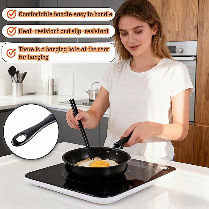 4.7 Inch Mini Frying Pan, Black Non-Stick Egg Pan with Hanging Hole, Flat Bottom Design for Gas, Induction, Electric Stove, Perfect for Single Serve Breakfast, Omelets & Camping, RV Use (Black)