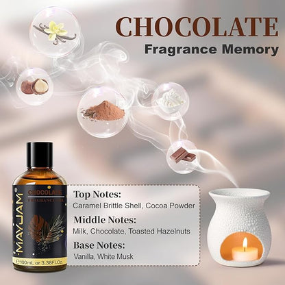 Chocolate Fragrance Oil Essential Oil, MAYJAM 3.38FL.OZ Chocolate Oil for Diffusers for Home, Long Lasting Scented Oils for Soap Candle Making - 100ML